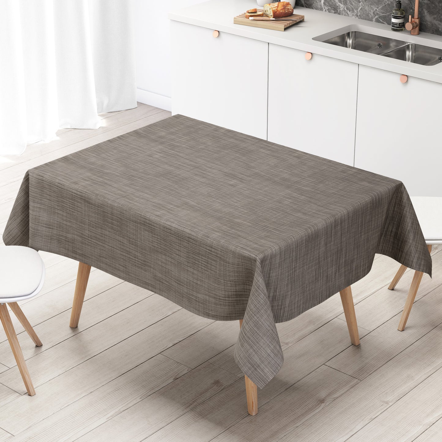 Wachstuch Tischdecke grau braun beige Leinen