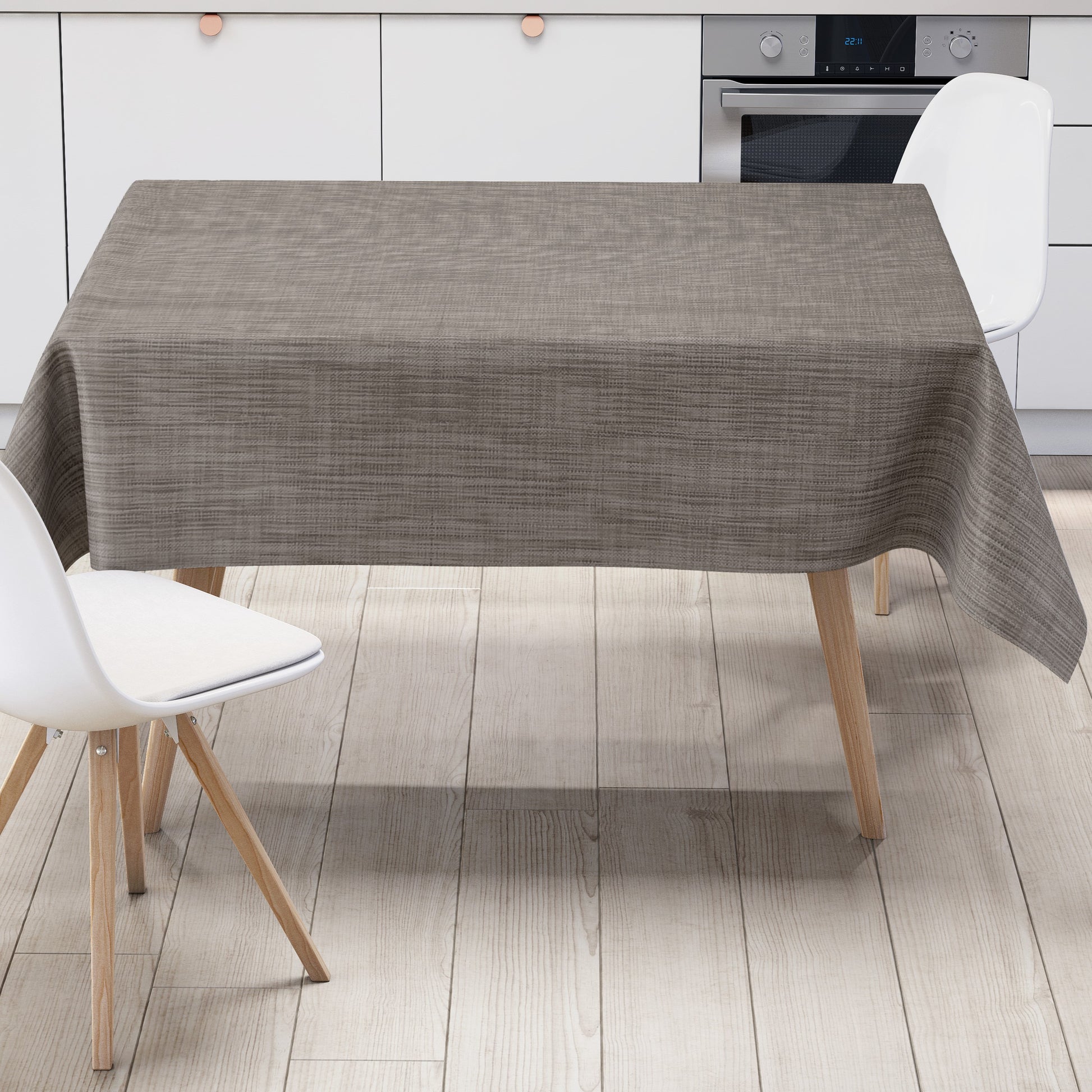 Wachstuch Tischdecke grau braun beige Leinen
