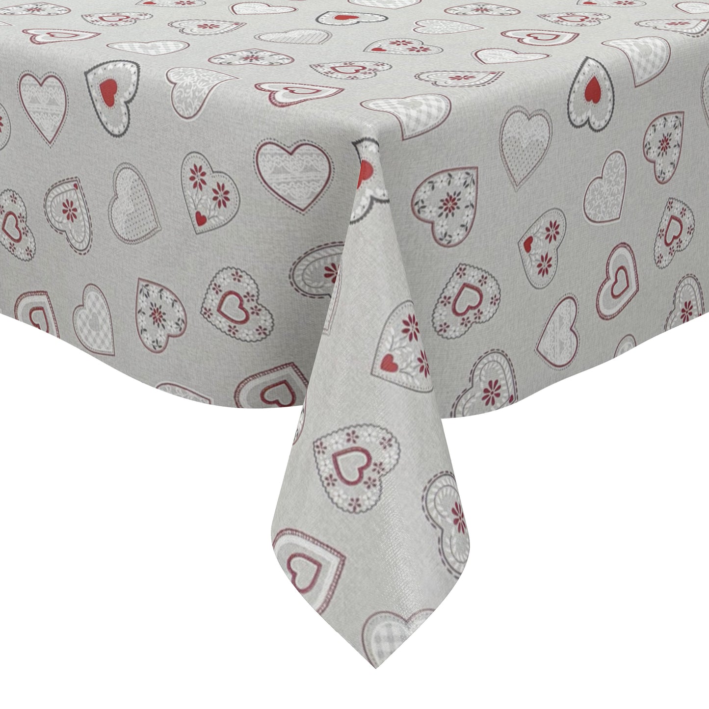 Nappe en toile cirée gaufrée B1794-05 gris chiné coeurs amour maison de campagne carré rond ovale