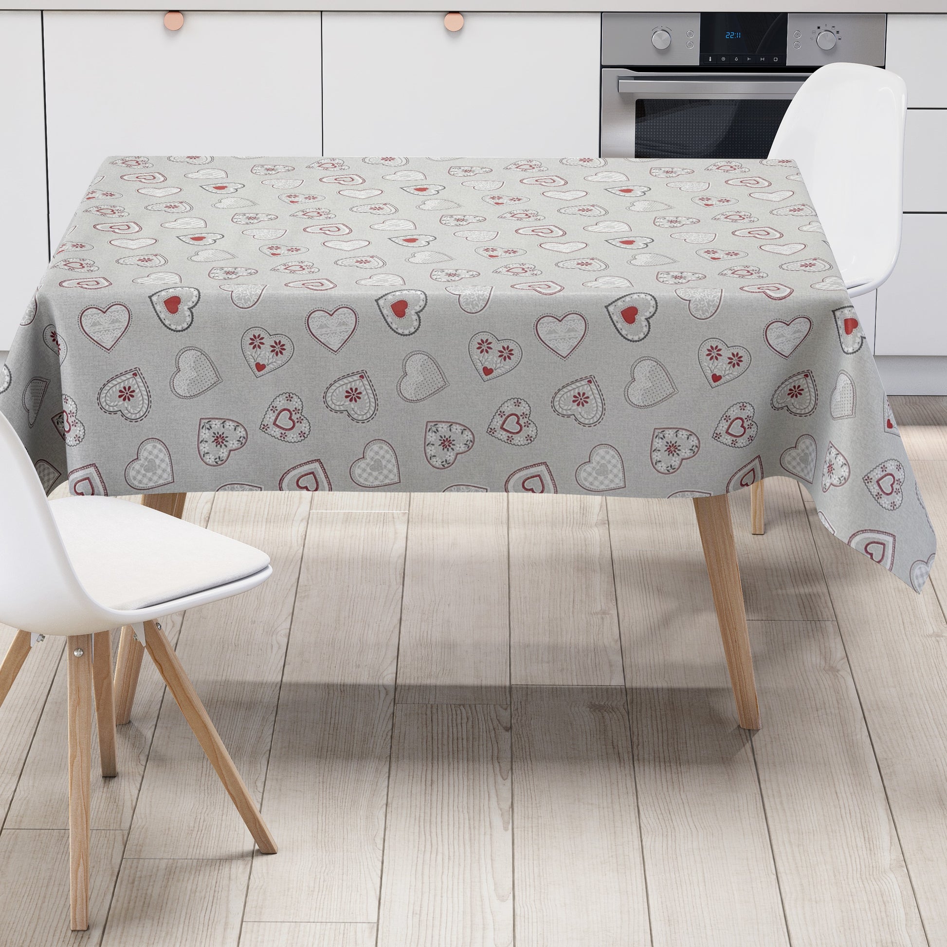 Wachstuch Tischdecke grau Landhaus Herzen