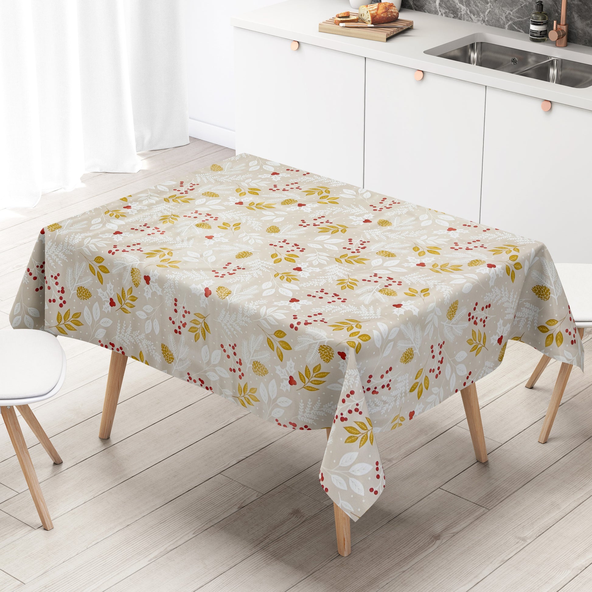 Wachstuch Tischdecke Weihnachten beige