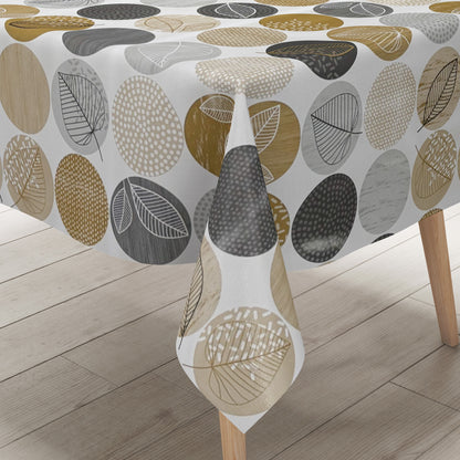 Wachstuch Tischdecke Kreise Laub braun