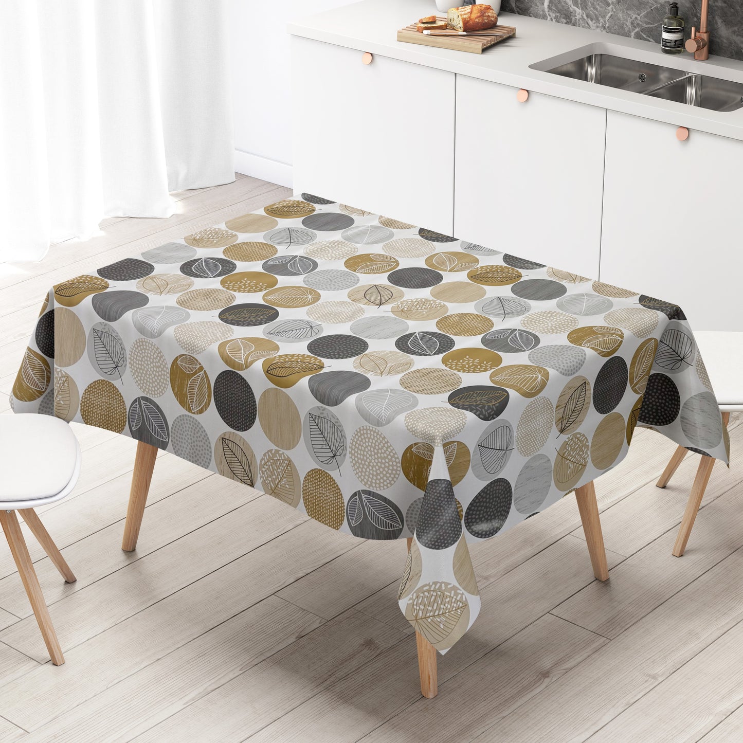 Wachstuch Tischdecke Kreise Laub braun