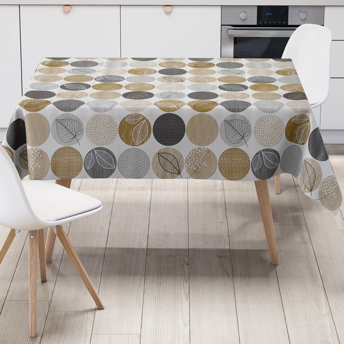 Wachstuch Tischdecke Kreise Laub braun