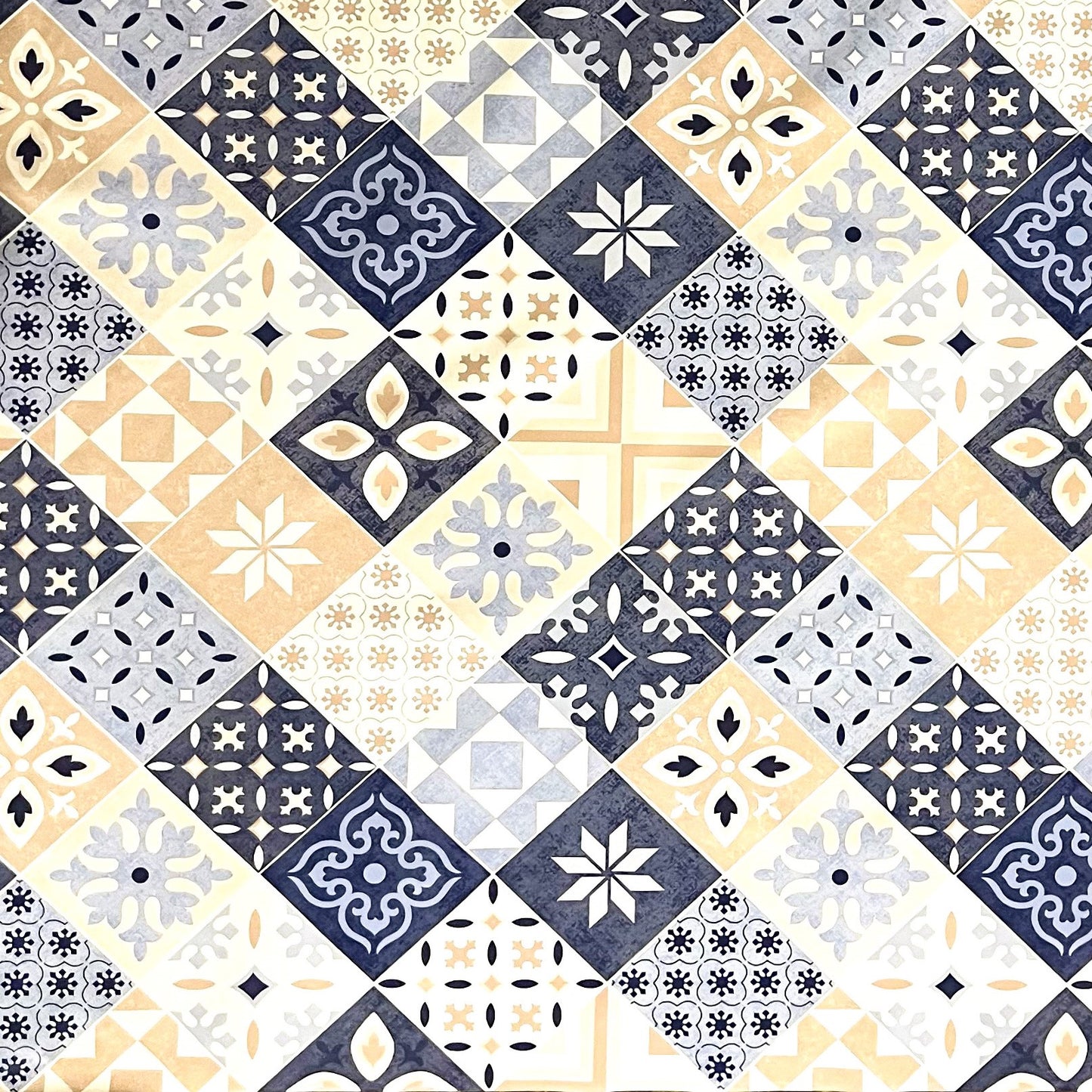 Wachstuch Tischdecke B4034-01 blau beige Mosaik Fliesen Porto eckig rund oval