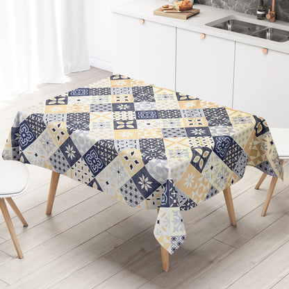 Wachstuch Tischdecke B4034-01 blau beige Mosaik Fliesen Porto eckig rund oval