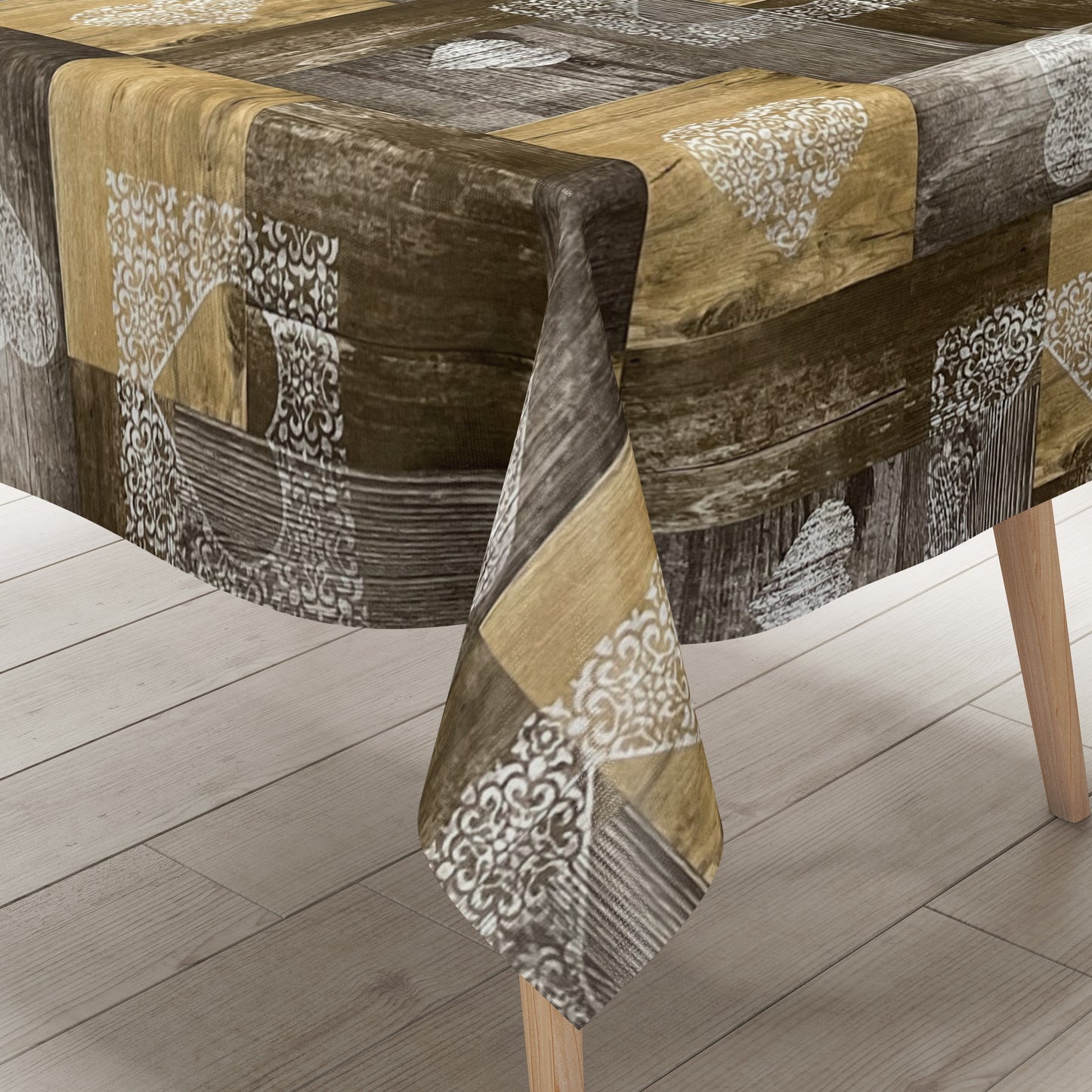 Wachstuch Tischdecke Holz Alm Ski