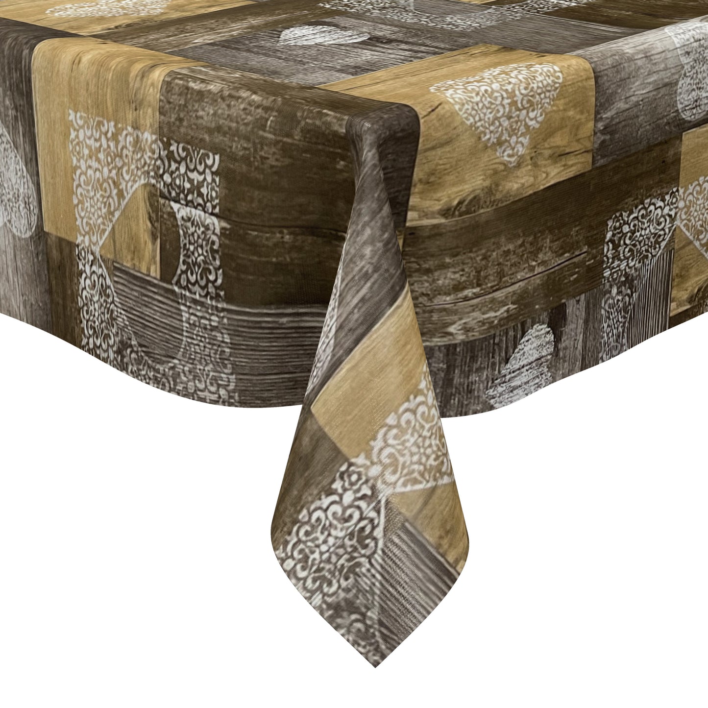 Oilcloth tablecloth 160 cm wide oversize B4044-01 wooden ski hut alpine hearts square round oval