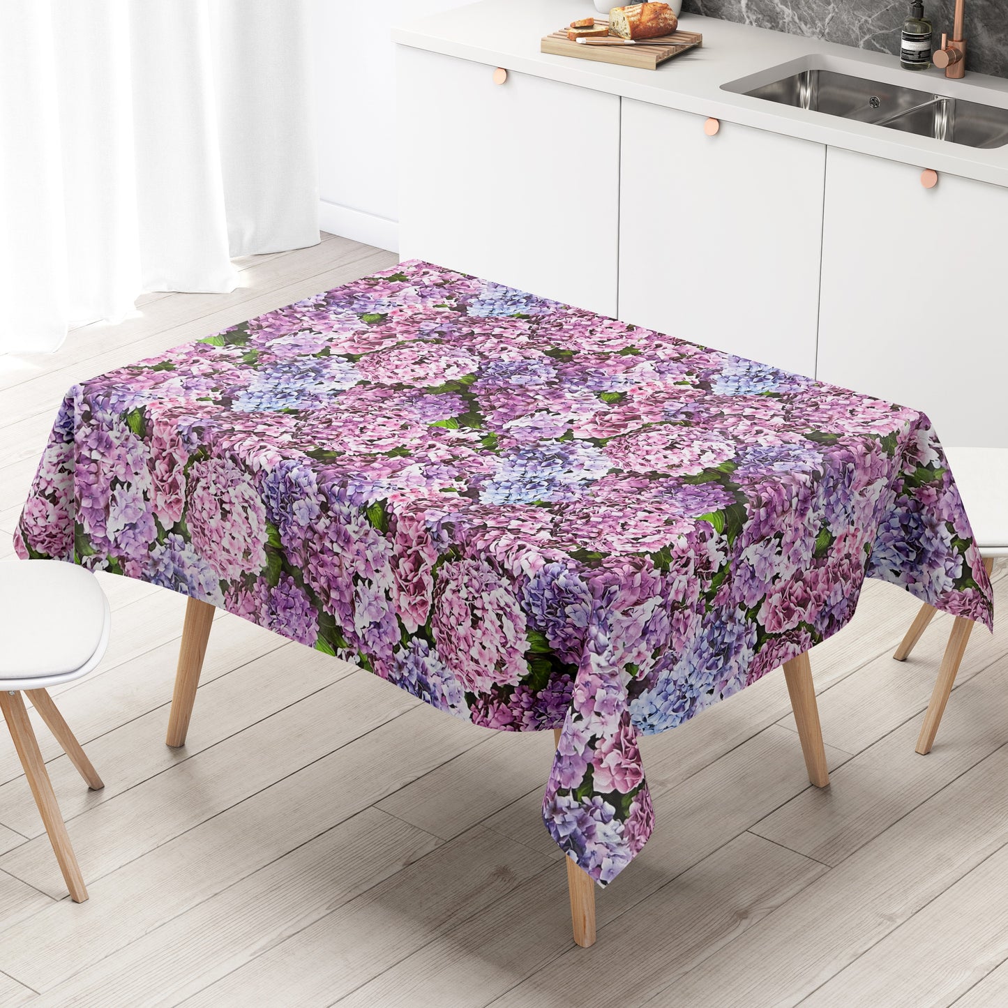 Nappe en toile cirée B4049-01 Hortensias Mer de Fleurs carrée ronde ovale vendue au mètre