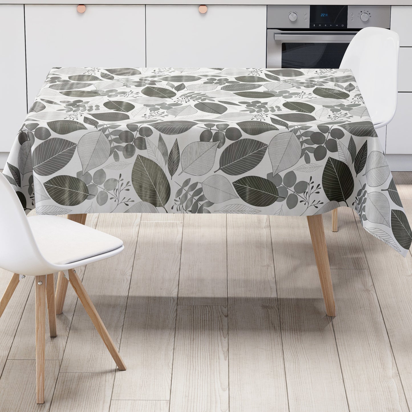 Wachstuch Tischdecke Blätter grau