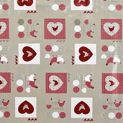 Rouleau de toile cirée ARTICLES SPÉCIAUX Cœurs de poulet rouge gris B5009-01 Rouleau de marchandises