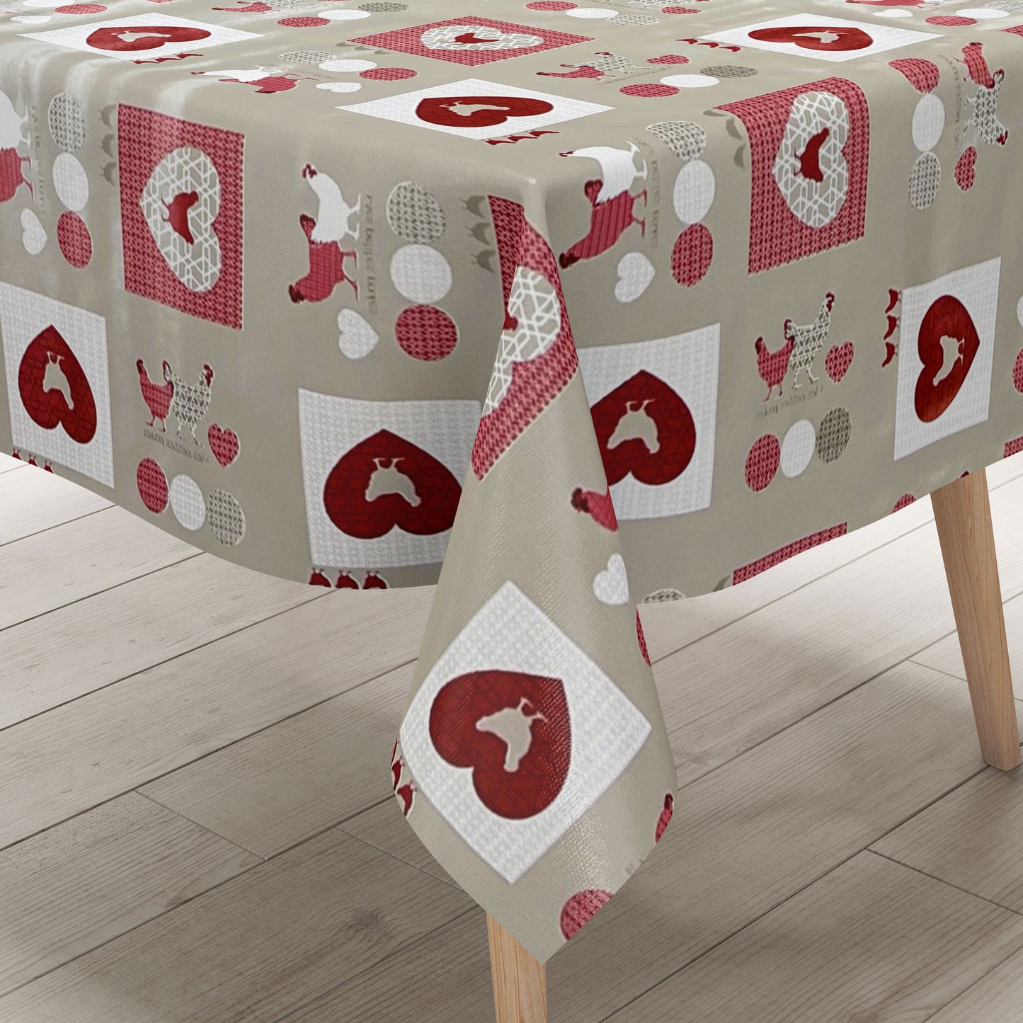 Rouleau de toile cirée ARTICLES SPÉCIAUX Cœurs de poulet rouge gris B5009-01 Rouleau de marchandises