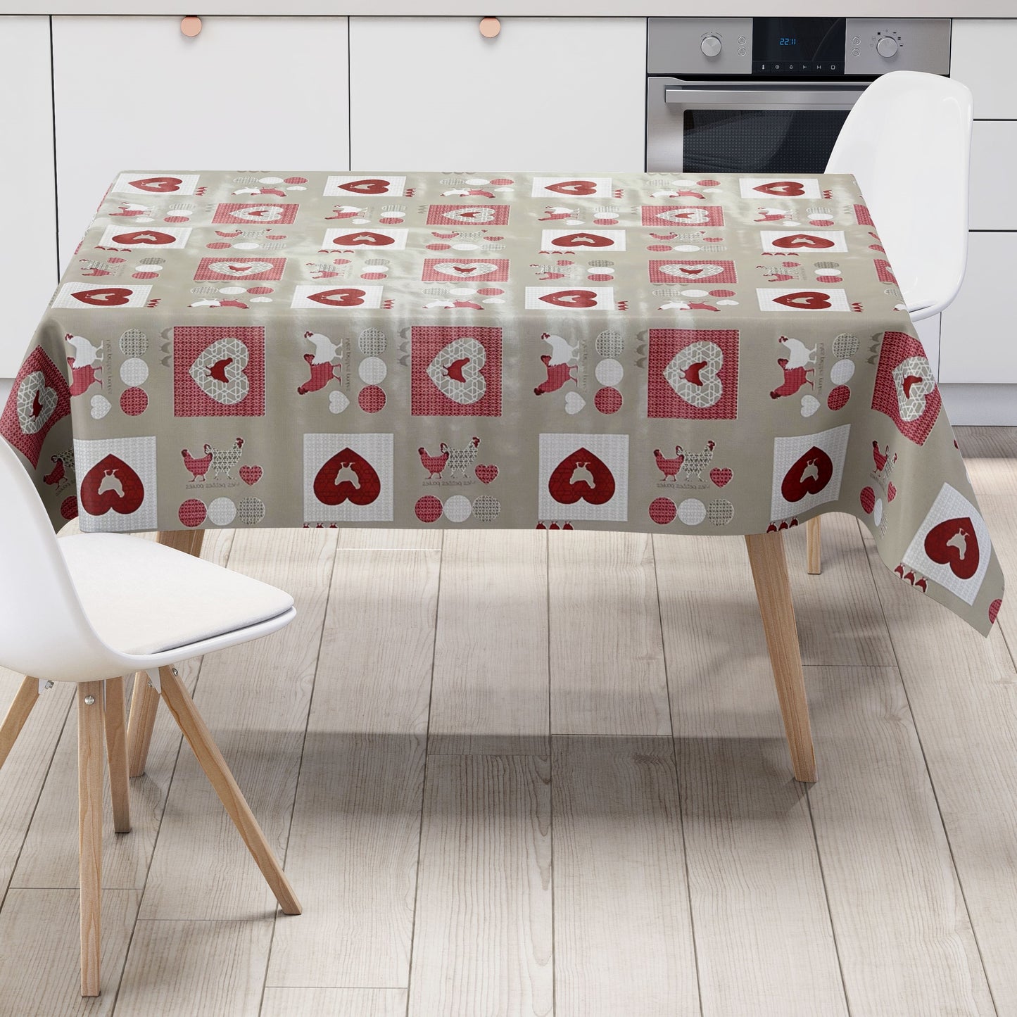 Rouleau de toile cirée ARTICLES SPÉCIAUX Cœurs de poulet rouge gris B5009-01 Rouleau de marchandises