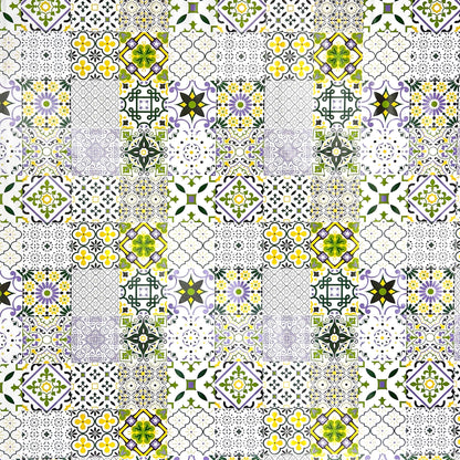 Wachstuch Tischdecke Fliesen lila grün gelb Mosaik