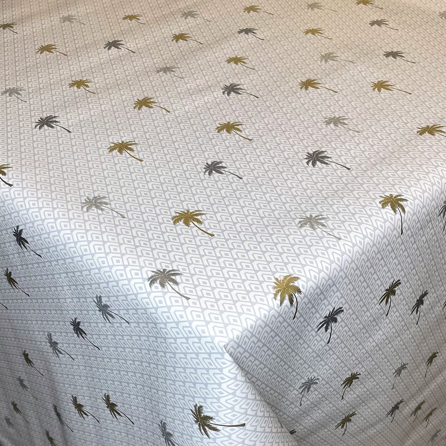Oilcloth roll SPECIAL ITEM Palm trees gold grey on white B5034-01 Roll goods