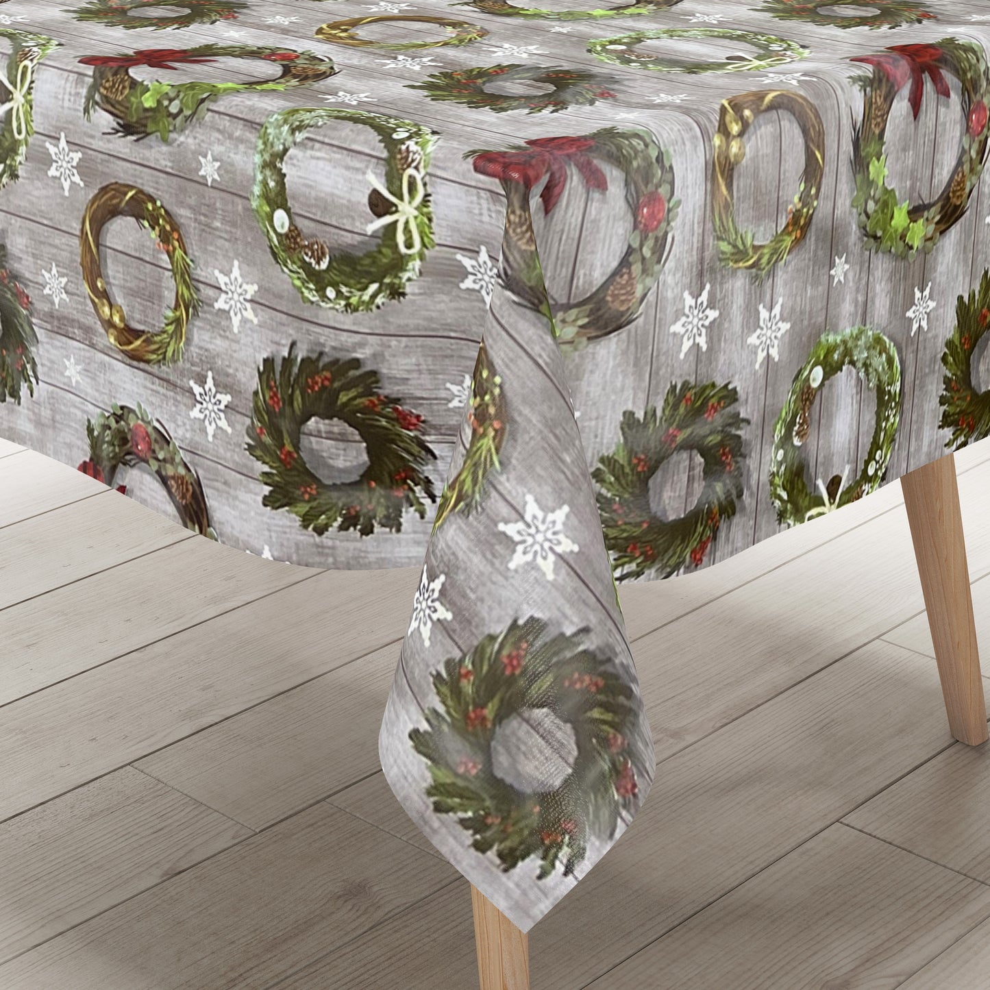 Wachstuch Rolle Weihnachten B5041-01 Weihnachtskranz auf Holz Rollenware