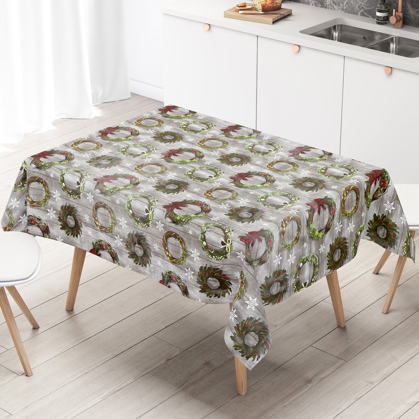 Wachstuch Rolle Weihnachten B5041-01 Weihnachtskranz auf Holz Rollenware