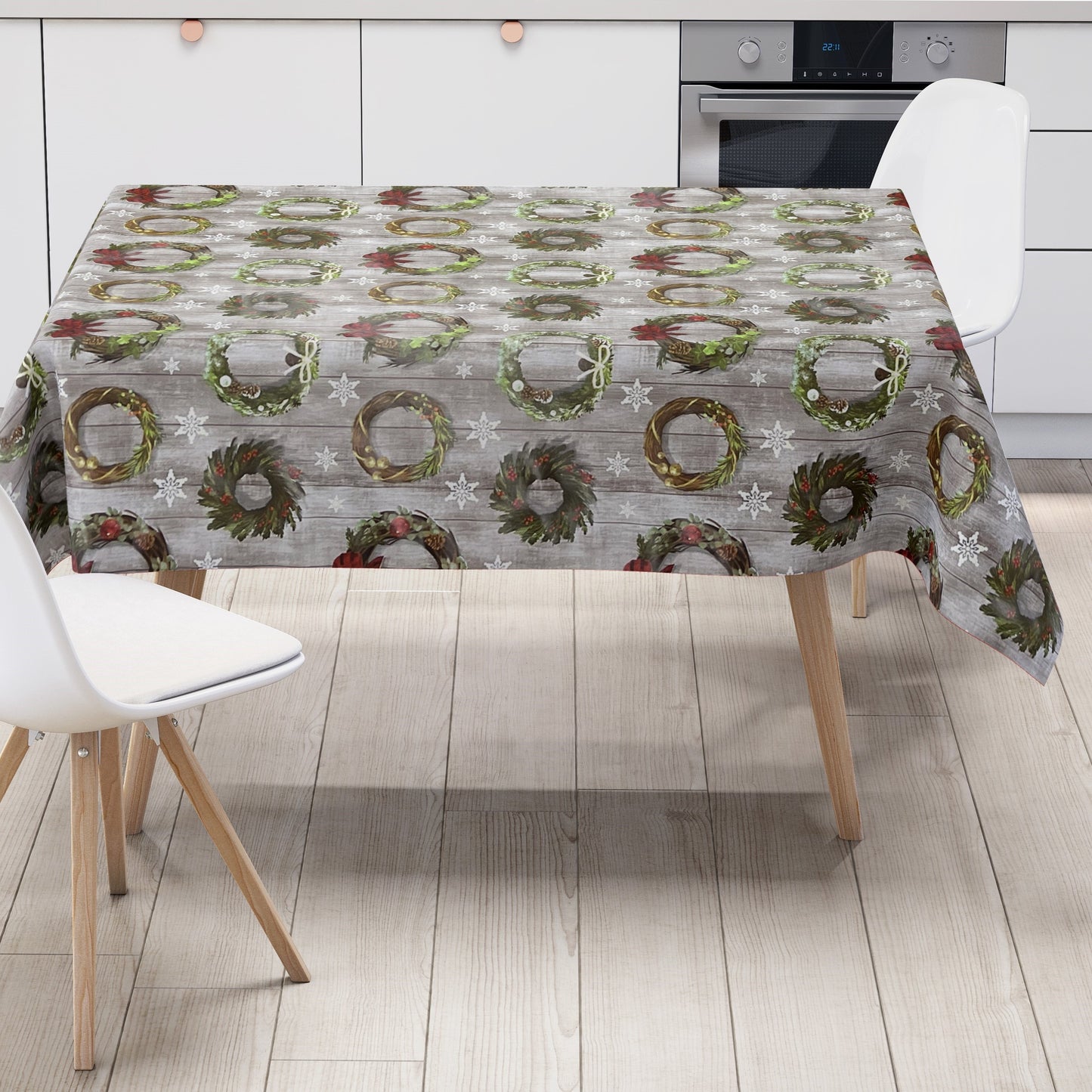 Wachstuch Rolle Weihnachten B5041-01 Weihnachtskranz auf Holz Rollenware