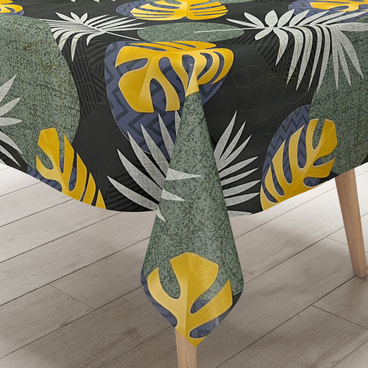 Wachstuch Tischdecke B5054-02 grün gold Dschungel Monstera Palmen eckig rund oval Meterware