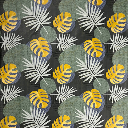 Oilcloth tablecloth B5054-02 green gold jungle monstera palms square round oval sold by the meter