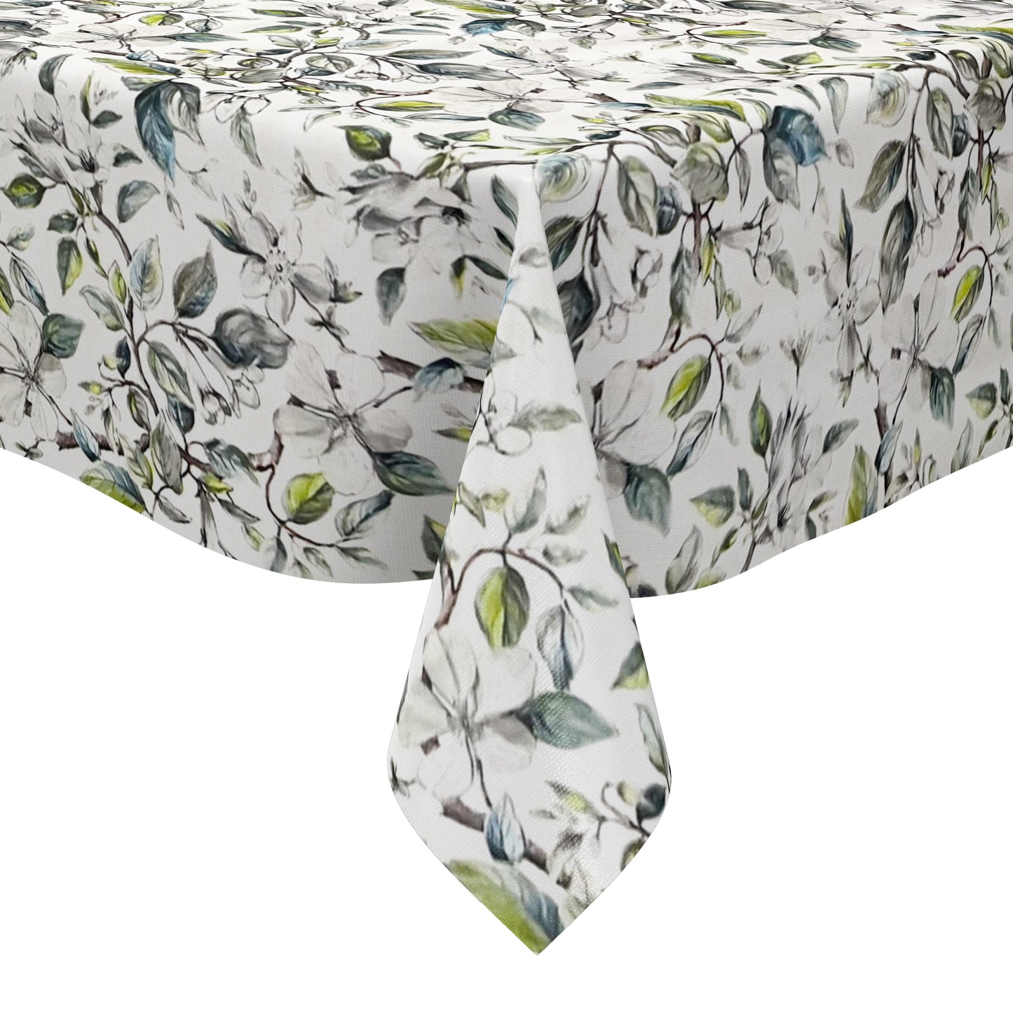 Nappe en toile cirée 160 cm de large grande taille B5062-01 fleurs de pommier feuilles branches carré rond ovale