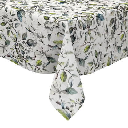 Nappe en toile cirée 160 cm de large grande taille B5062-01 fleurs de pommier feuilles branches carré rond ovale