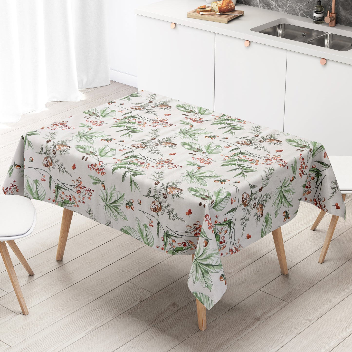 Nappe en toile cirée gaufrée B5067-02 Noël Hiver houx pommes de pin carré rond ovale