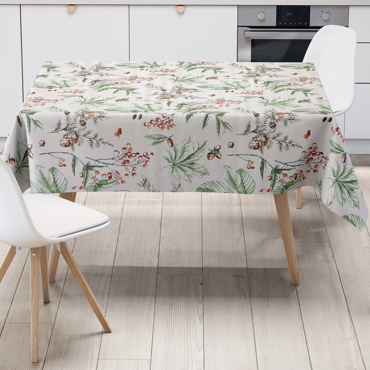 Nappe en toile cirée gaufrée B5067-02 Noël Hiver houx pommes de pin carré rond ovale