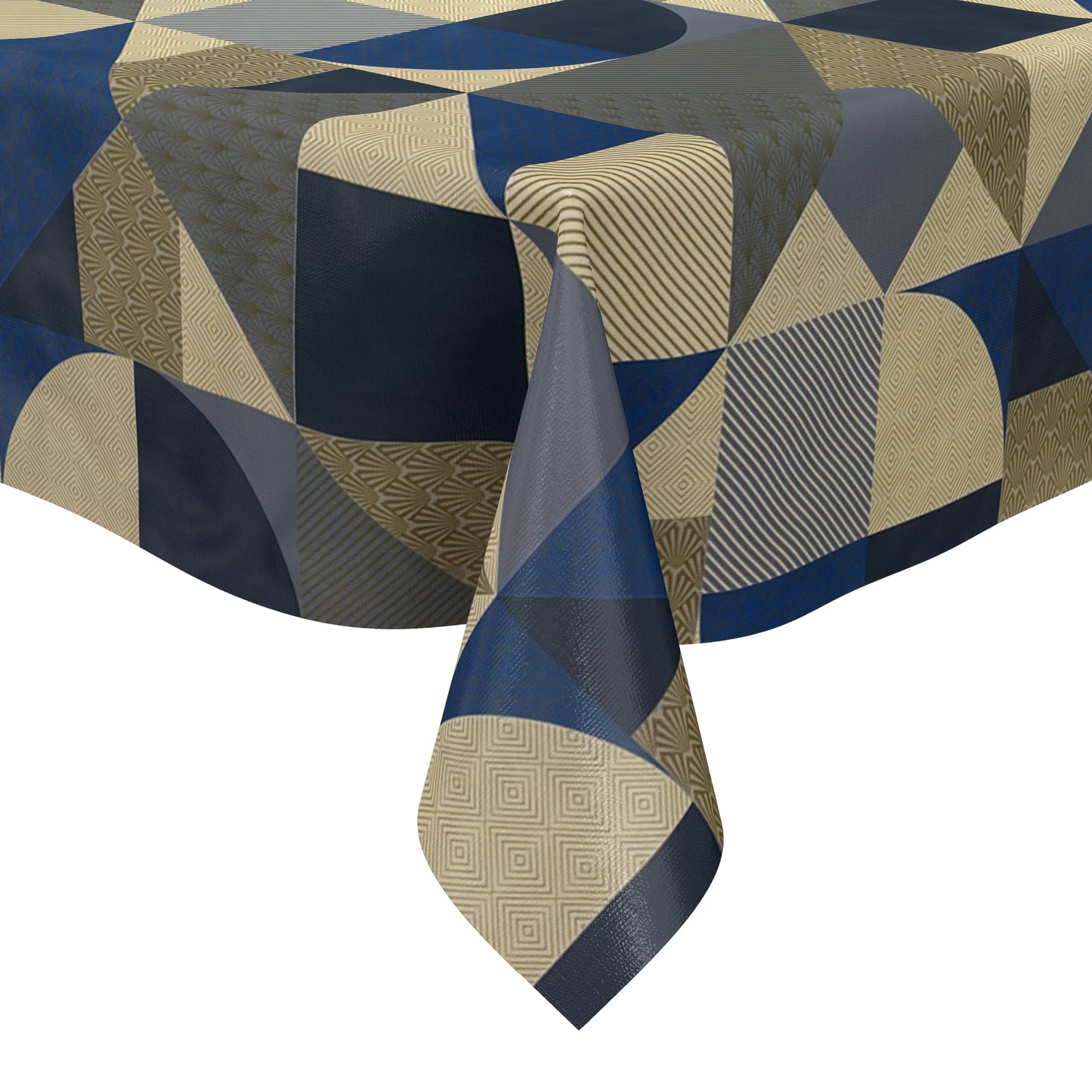 Wachstuch Tischdecke 160 cm Breite Übergröße B6015-01 geometrische Formen in blau gold eckig rund oval