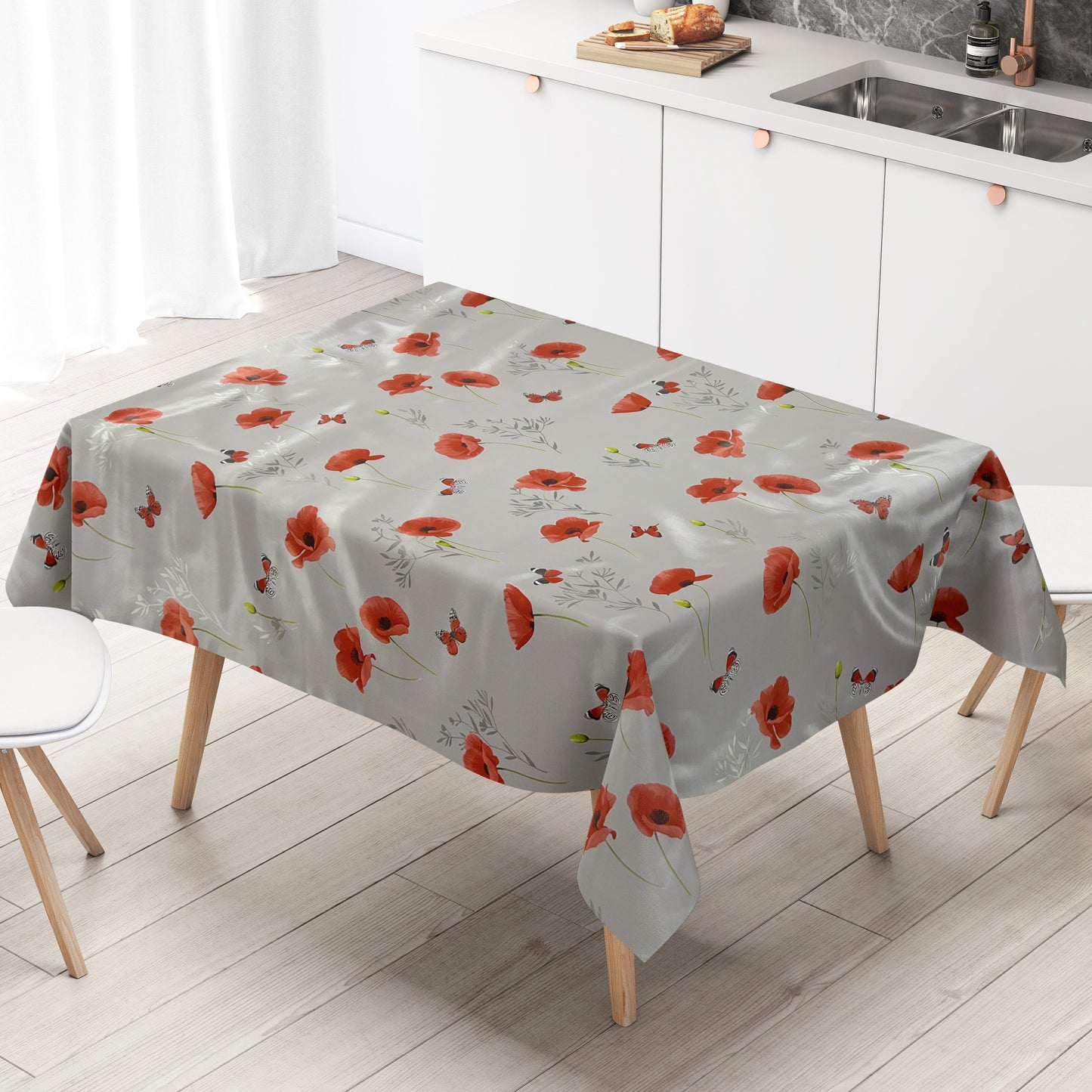 Wachstuch Tischdecke grau Mohn