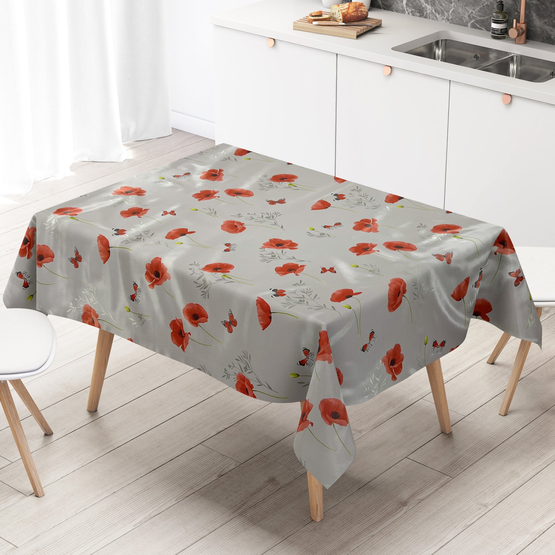Wachstuch Tischdecke grau Mohn