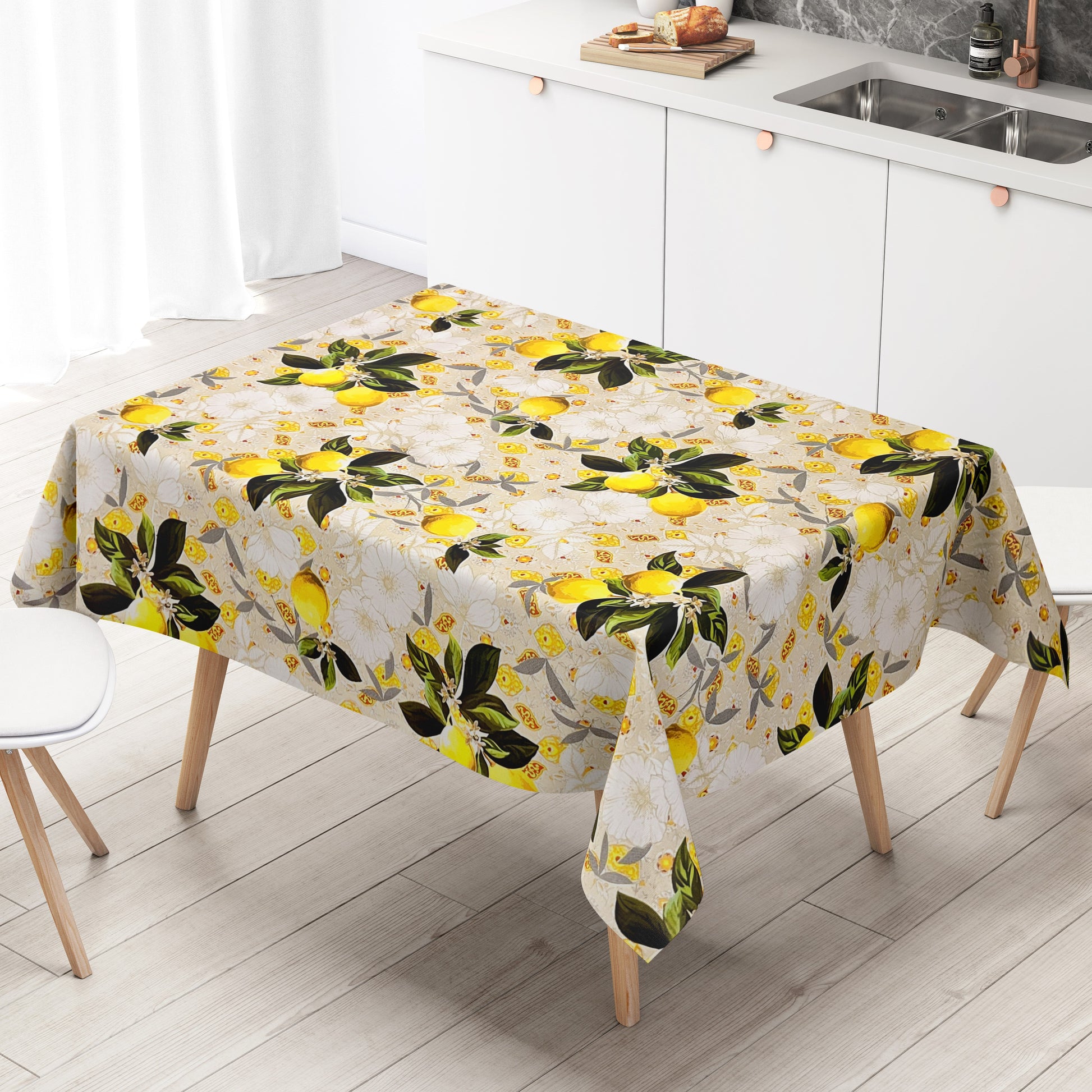 Wachstuch Tischdecke Zitronen beige