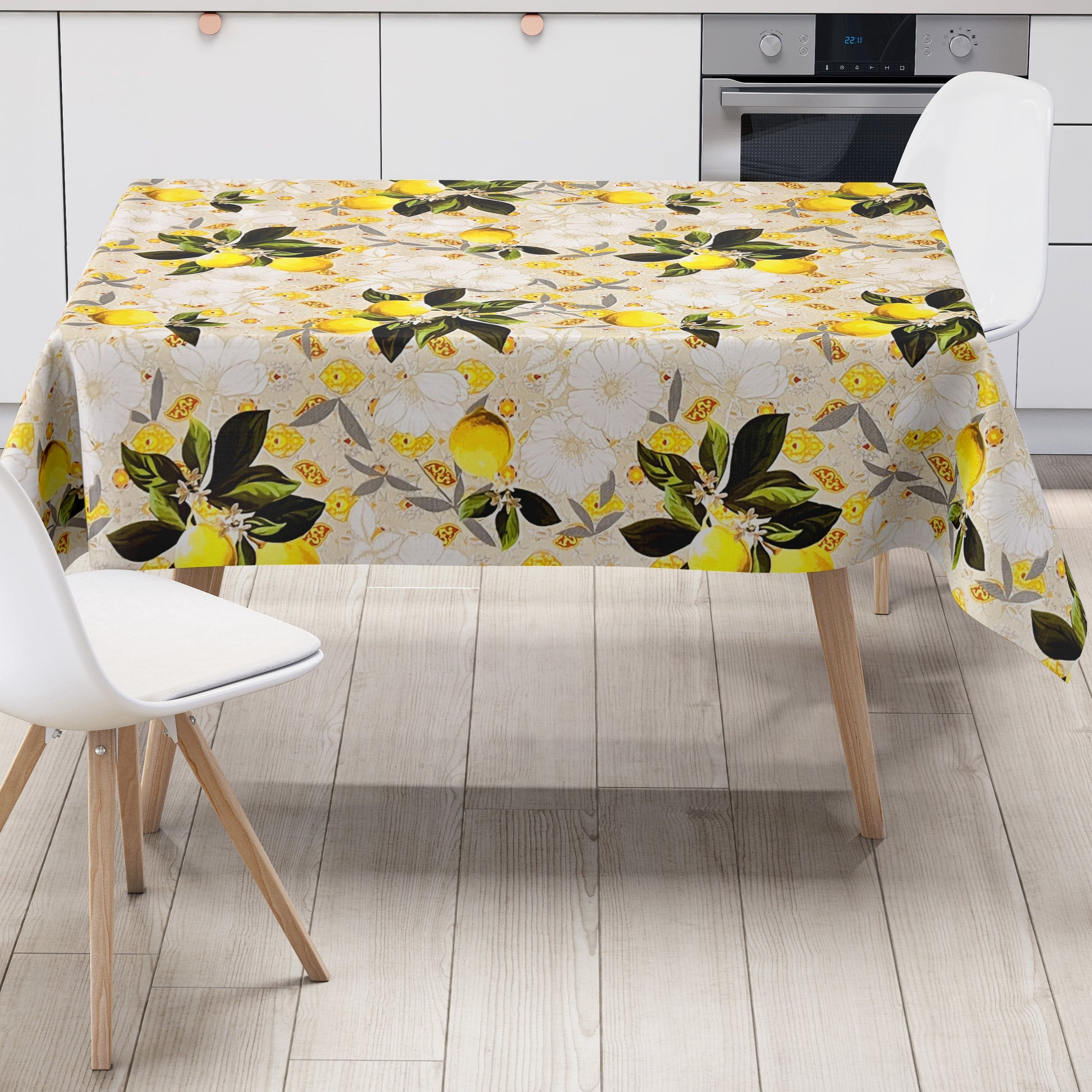 Wachstuch Tischdecke Zitronen beige