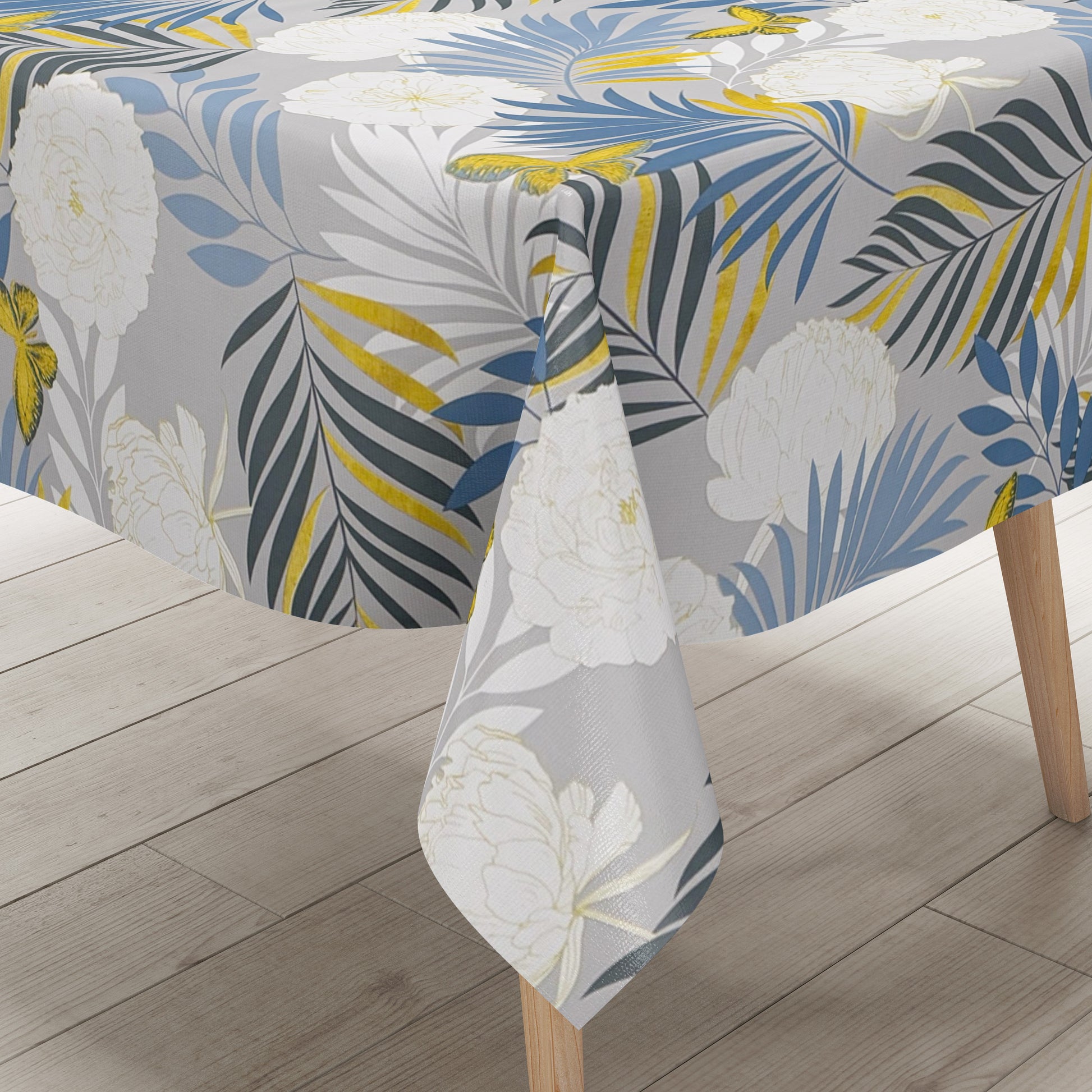 Wachstuch Tischdecke grau blau gold Dschungel