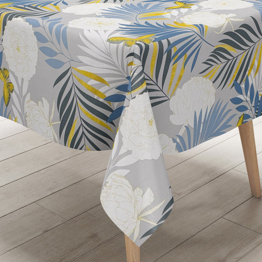 Wachstuch Tischdecke grau blau gold Dschungel