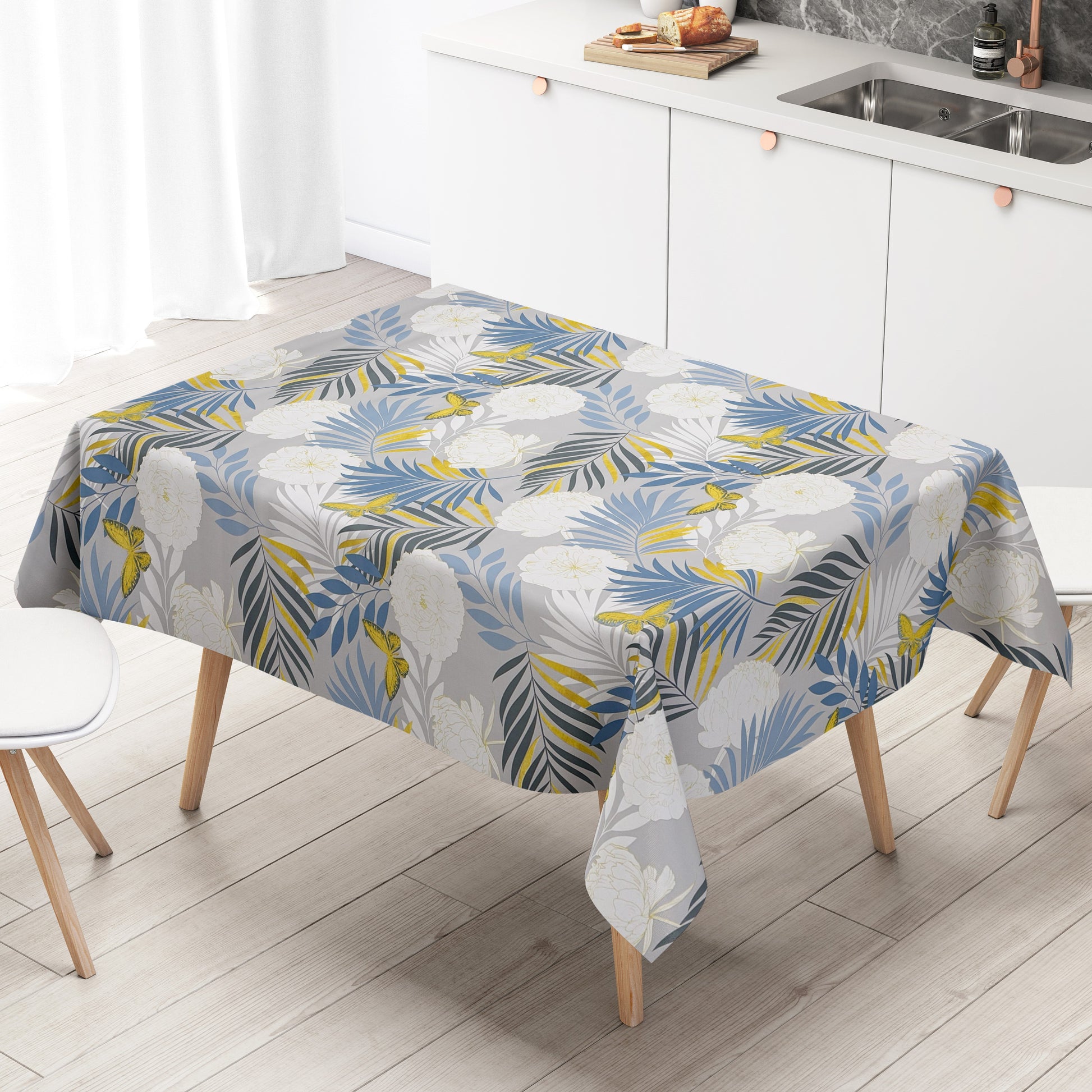 Wachstuch Tischdecke grau blau gold Dschungel