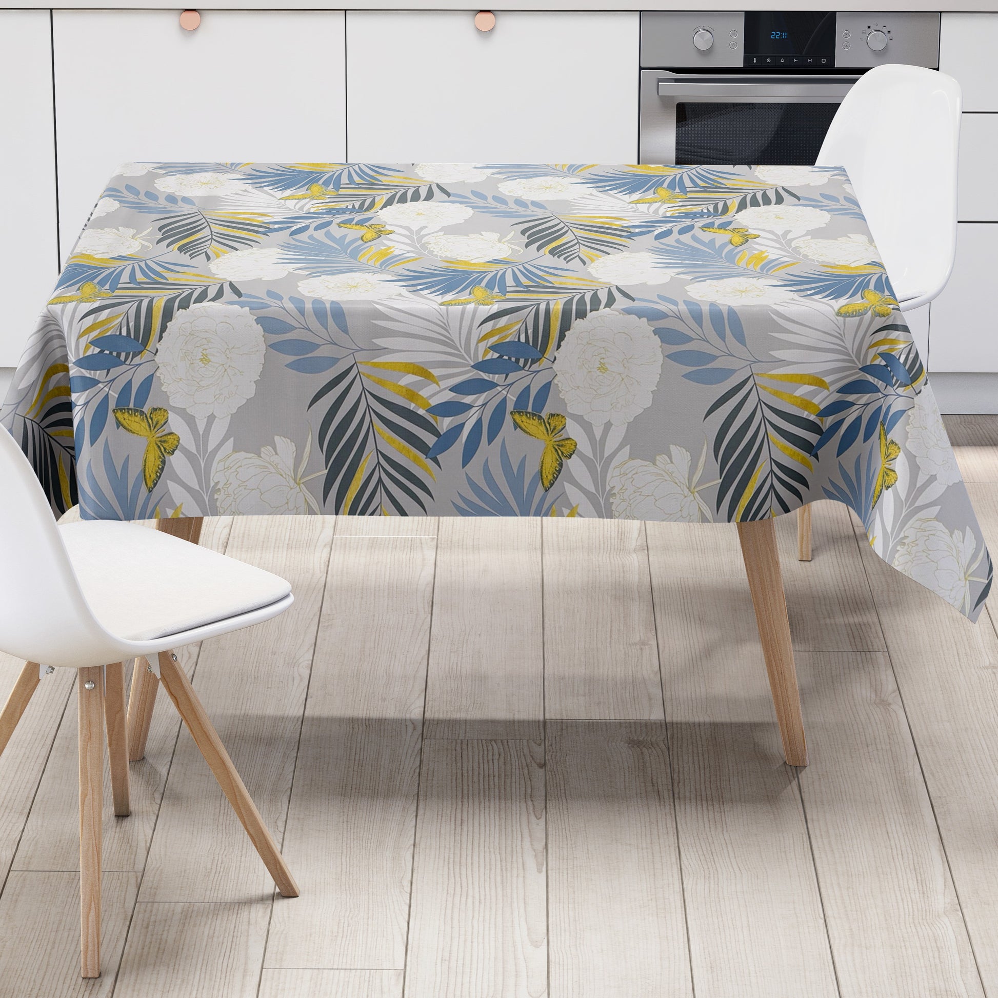 Wachstuch Tischdecke grau blau gold Dschungel
