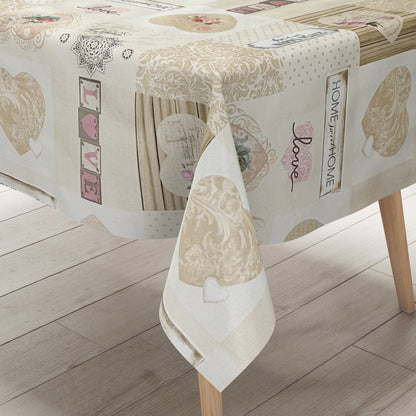 Wachstuch Tischdecke beige Herzen