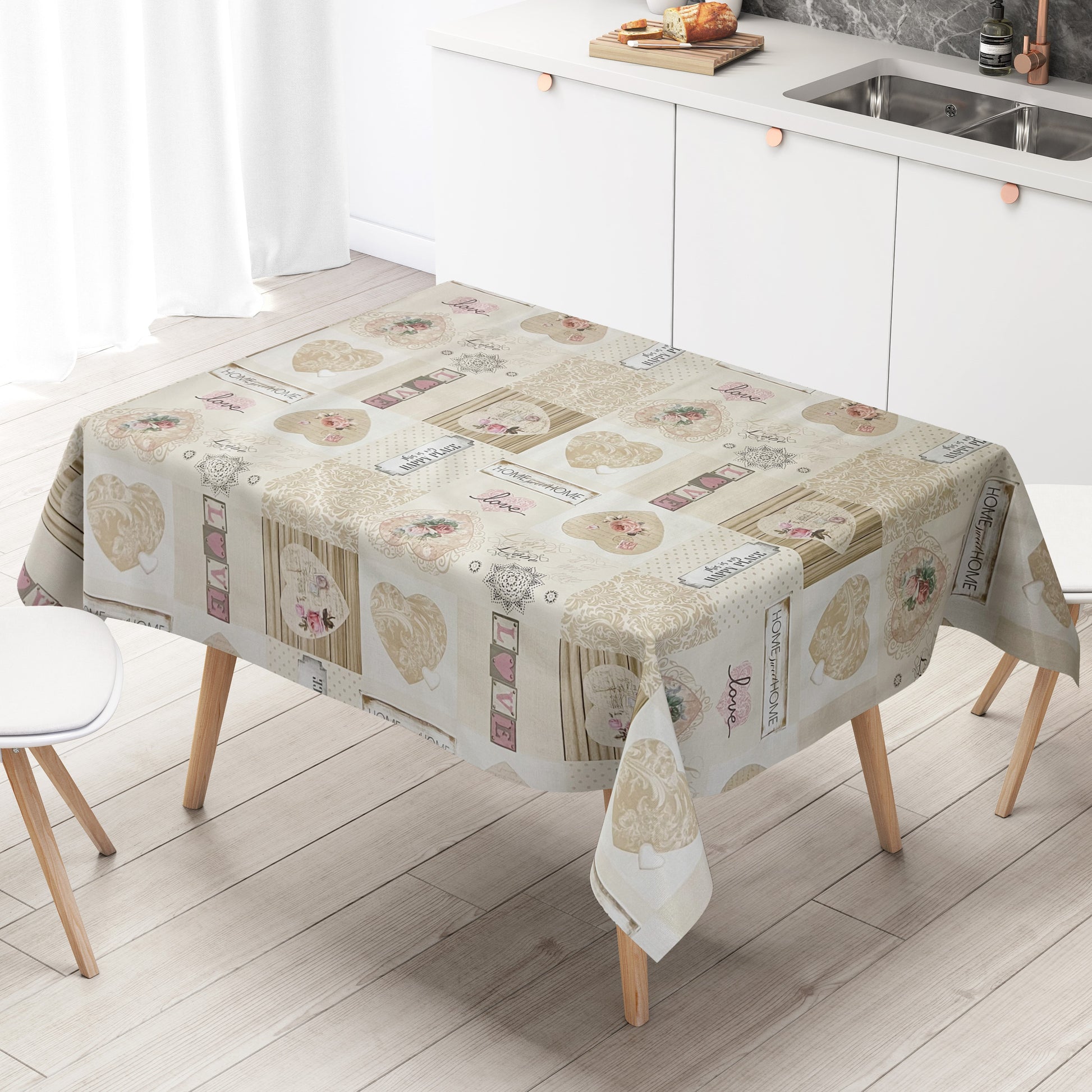 Wachstuch Tischdecke beige Herzen