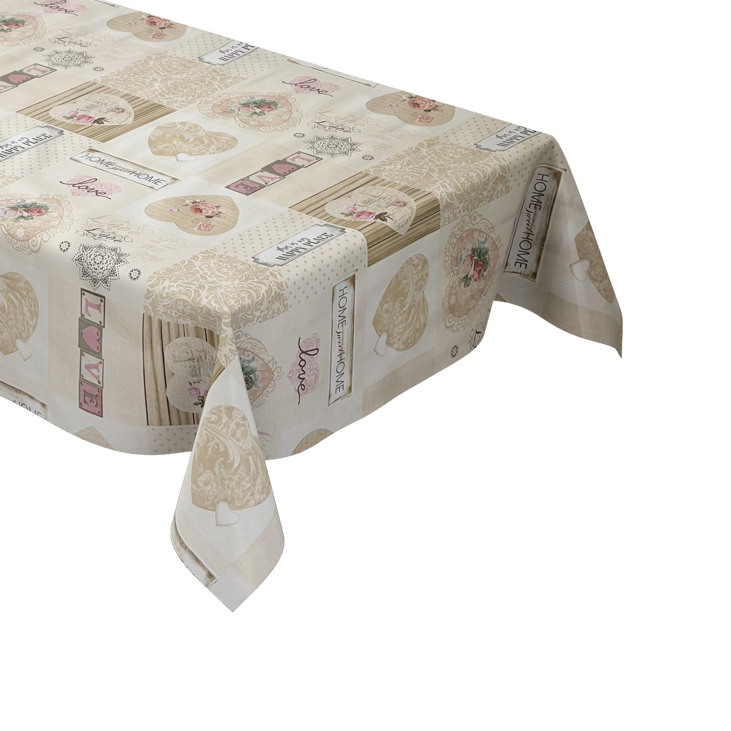 Wachstuch Tischdecke beige Herzen