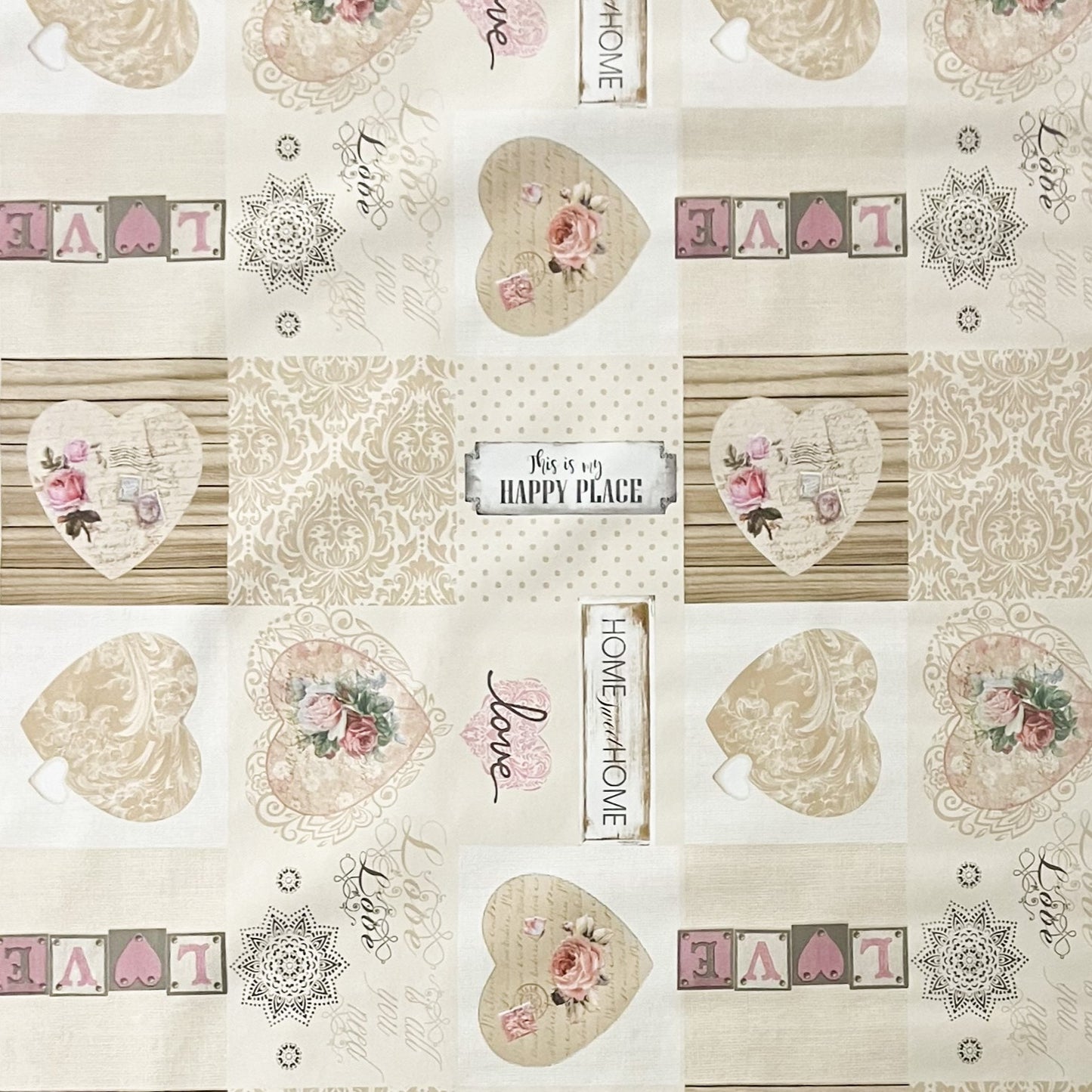 Wachstuch Tischdecke beige Herzen