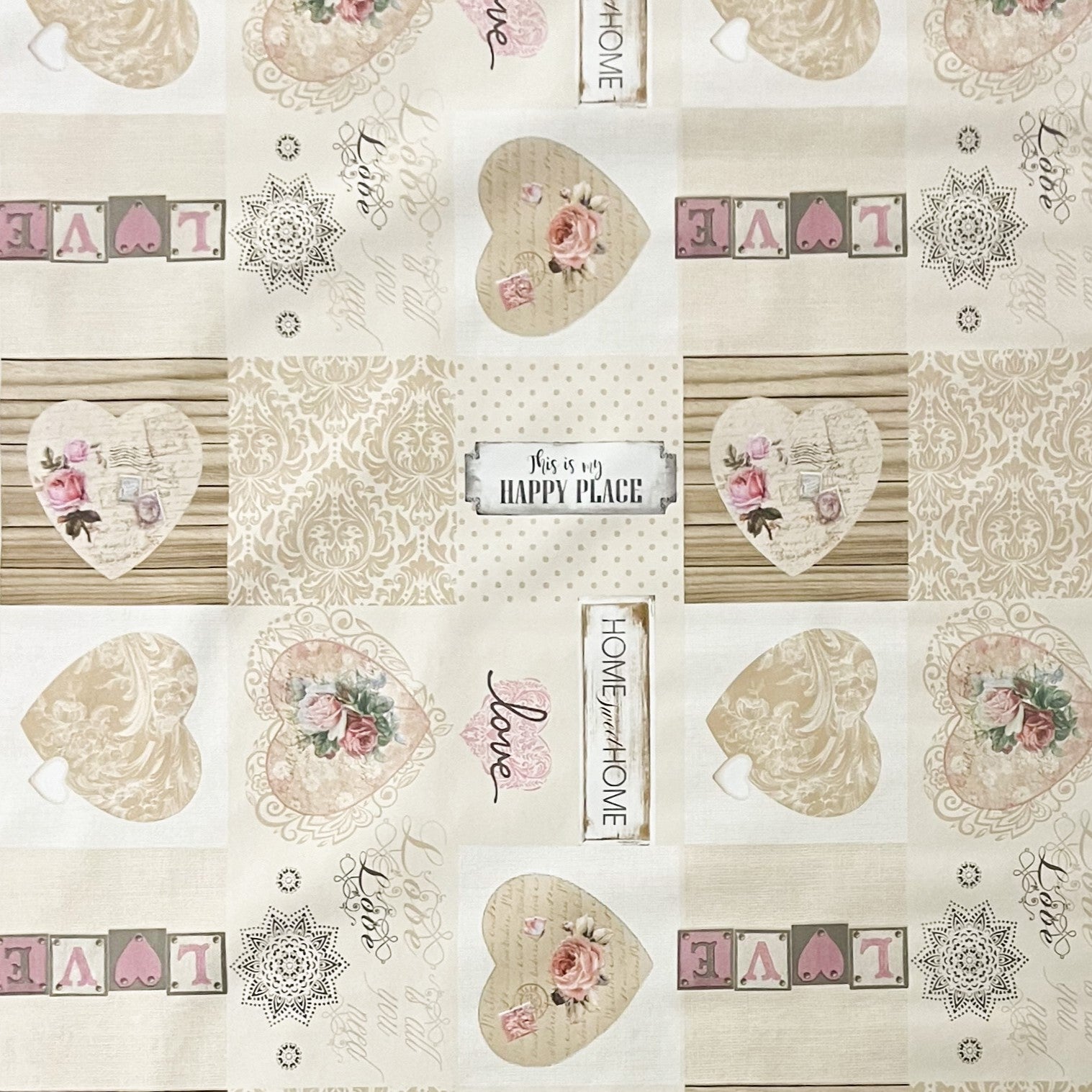 Wachstuch Tischdecke beige Herzen