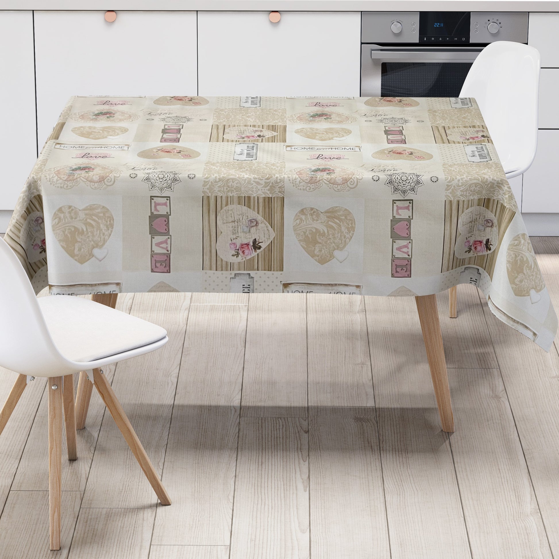 Wachstuch Tischdecke beige Herzen