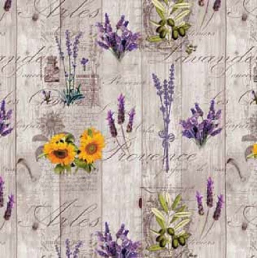 Wachstuchrolle Meterware Rollenware BB80 Provence Lavendel Sonnenblumen auf Holz