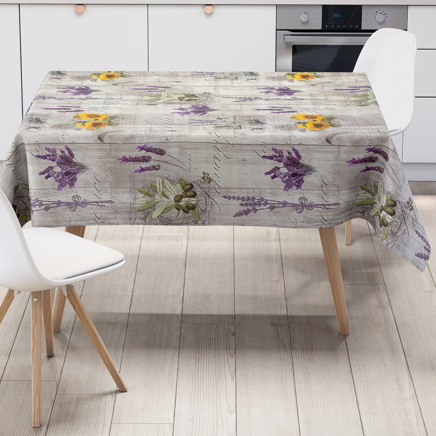 Wachstuch Tischdecke mediterran Holz Lavendel Oliven
