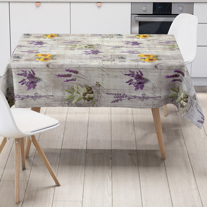Wachstuch Tischdecke mediterran Holz Lavendel Oliven