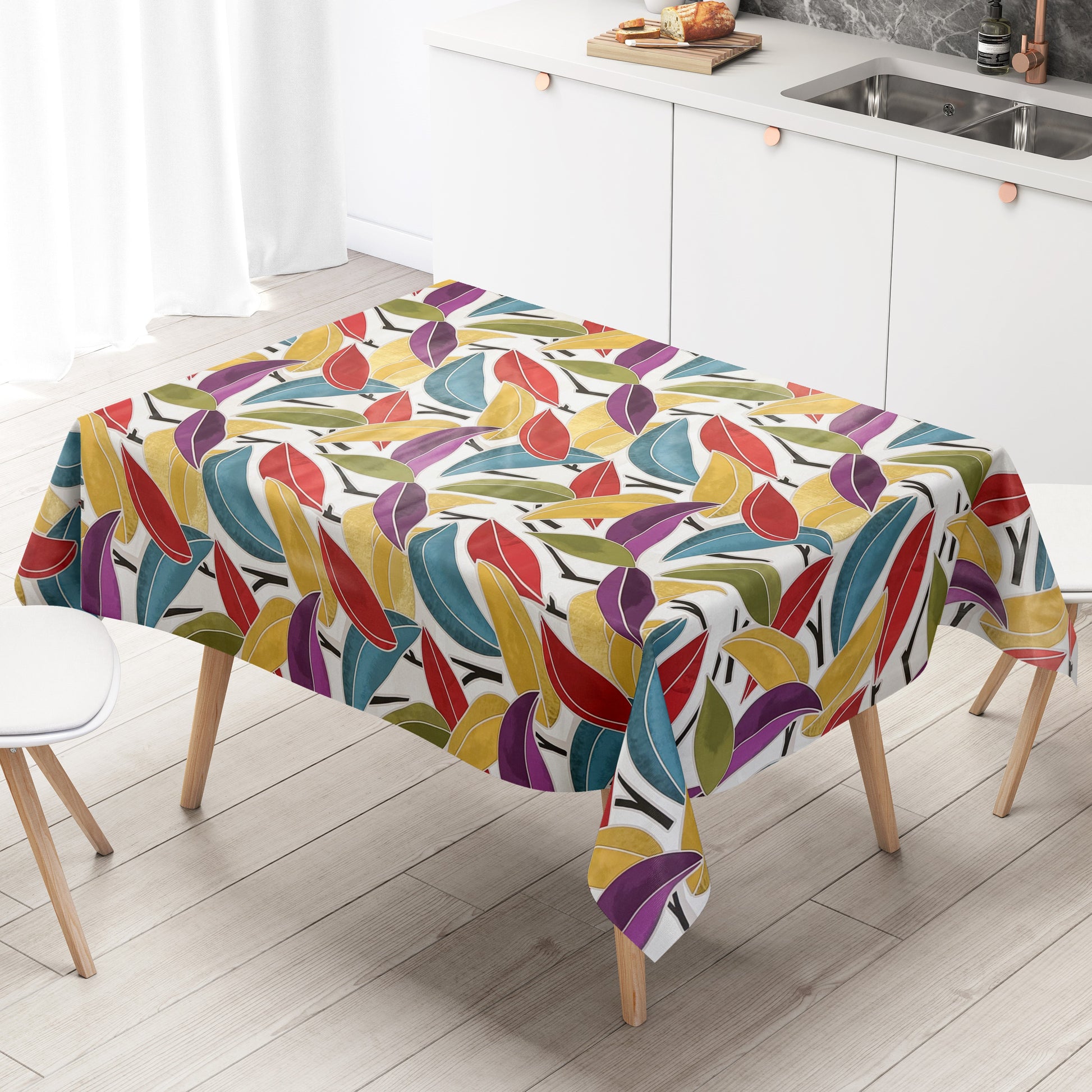 Wachstuch Tischdecke bunte Blätter Dschungel