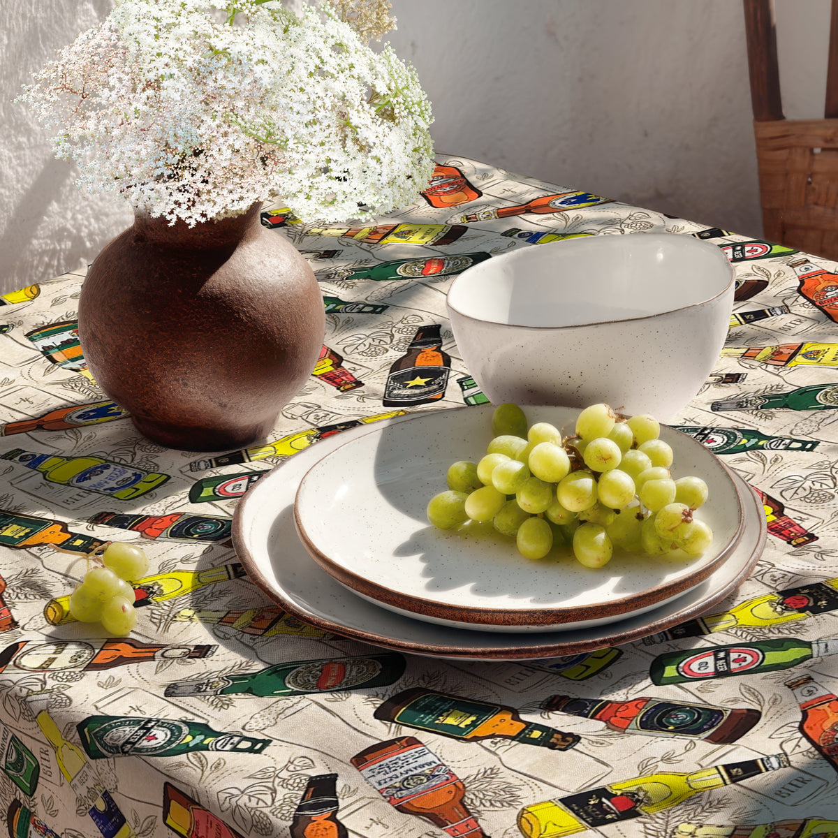 Jacquard Tischdecke aus beschichteter Baumwoll Bierflaschen