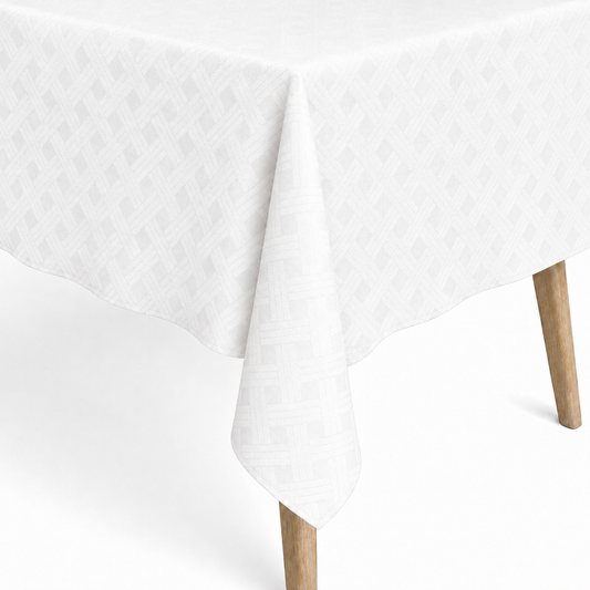 Jacquard Tischdecke aus beschichteter Baumwolle mit Fleckenschutz BENLLIURE weiß Rauten eckig rund oval