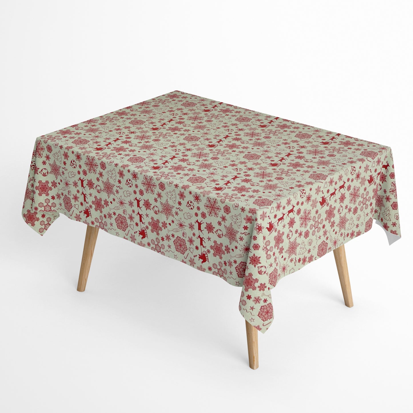Nappe en coton Noël Avent BERINN C-198 beige flocons de neige carré rond ovale